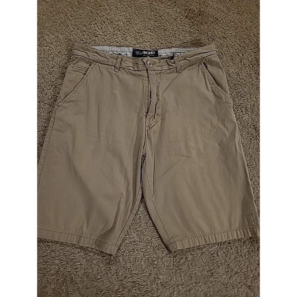 Billabong Men's Tan Pinstripe Shorts Size 34 Flat Front Casual Beach